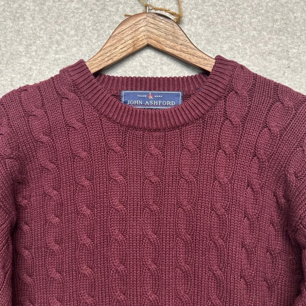 Vtg Mens Size XL Pullover Long Sleeve Sweater Burgundy Chunky Cable Knit Grandpa